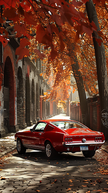 Vintage Ford Mustang Autumn Scenery, Ford Mustang HD phone wallpaper