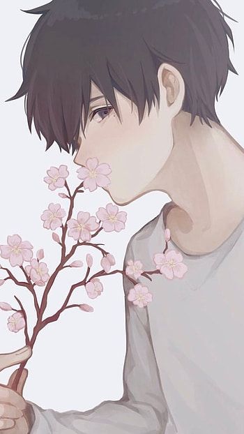 Anime Cute Boy, Anime Boy, Flowers HD phone wallpaper