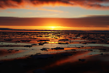 Nature, Water, Sunset, Ice, Horizon, Ice Floes HD wallpaper
