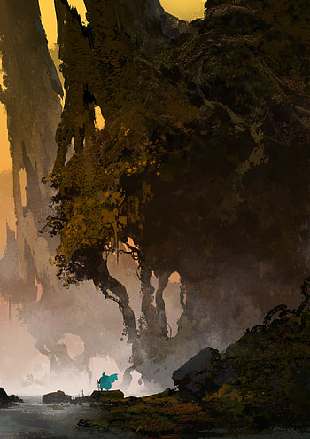 Trees, Art, Rocks, Silhouette, Traveler, Wayfarer HD phone wallpaper