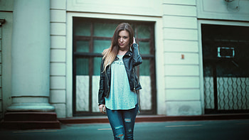 Women Leather Jacket Hands In Hair Standing, girls, model, leather, jacket HD wallpaper