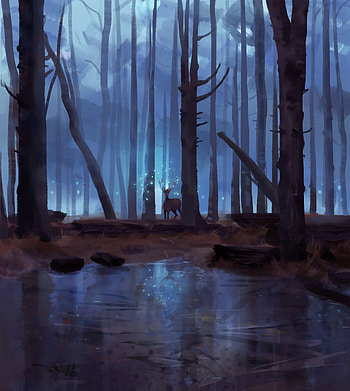 Magic, Art, Lake, Forest, Deer HD phone wallpaper