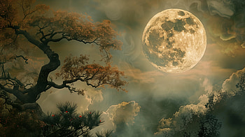 Majestic Full Moon Over Mystical Forest, full moon HD wallpaper