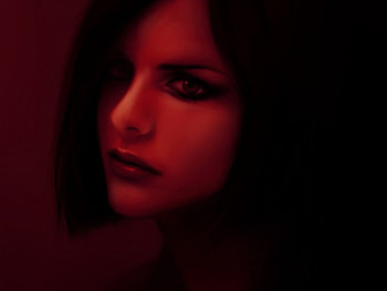 Girl face, bleach, fantasy, art, red, girl, look HD wallpaper