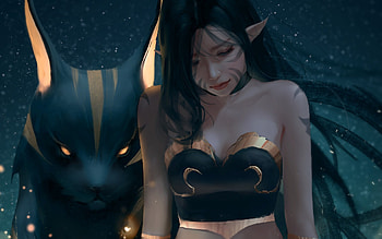 Fantasy girl, trungbui42, cat, girl, ze d, elf, zed, golden, black, art, zedart, fantasy HD wallpaper