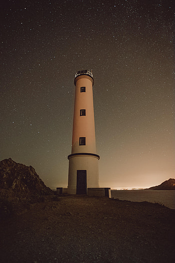 Nature, Stars, Night, Building, Rocks, Starry Sky, Lighthouse HD phone wallpaper