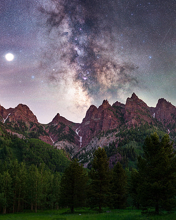 Nature, Trees, Night, Mountain, Starry Sky HD phone wallpaper