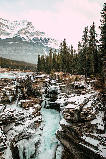 Nature, Mountains, Snow, Rocks, Waterfall, Snow Covered, Snowbound HD phone wallpaper