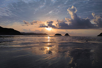 Nature, Sunset, Sea, Sun, Clouds, Glare HD wallpaper