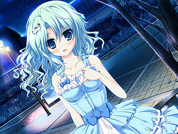 Cute girl, cute anime girl, cg art, blue hair, park HD wallpaper
