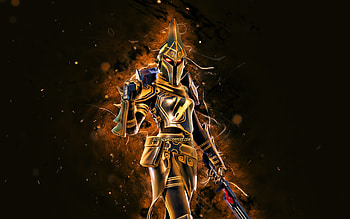 Exalted Gold Eternal Knight, , brown neon lights, Fortnite Battle Royale, Fortnite characters, Exalted Gold Eternal Knight Skin, Fortnite, Exalted Gold Eternal Knight Fortnite HD wallpaper