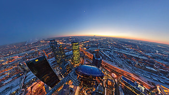 Building, , Fisheye, City, Moscow, Skyscraper, Sunset HD wallpaper