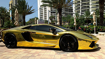 Aventador Side View, Gold Lamborghini HD wallpaper