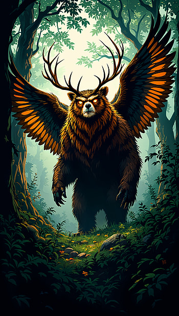 Majestic Woodland Guardian - Enchanting , bear, wings, fantasy, forest HD phone wallpaper