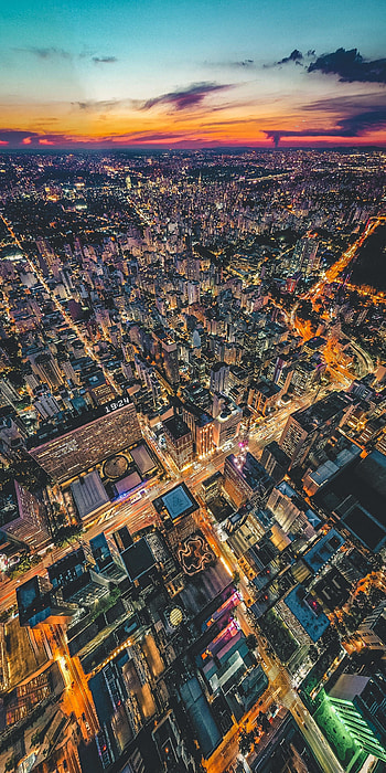 Aerial view, a night of the city, buildings HD phone wallpaper