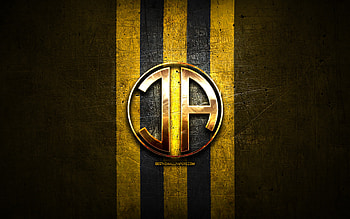 Akranes FC, golden logo, Icelandic Football League, yellow metal background, football, Icelandic football club, Akranes FC logo, soccer, I& HD wallpaper