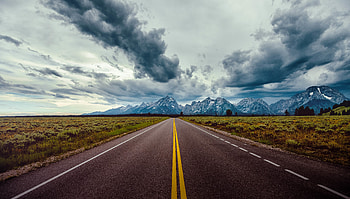 Marks, highway, road, landscape, mountains, clouds, nature HD wallpaper