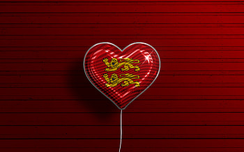 I Love Normandy, , realistic balloons, red wooden background, Day of Normandy, french provinces, flag of Normandy, France, balloon with flag, Provinces of France, Normandy flag, Normandy HD wallpaper
