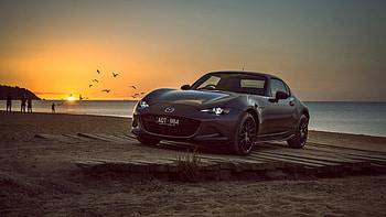 Mazda-Mx 5, sports car, black, sunset HD wallpaper