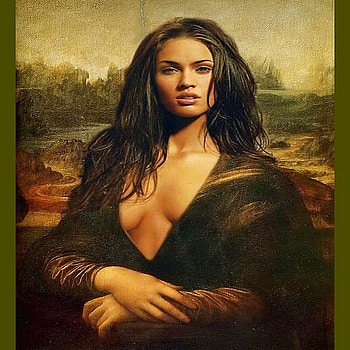 New Mona Lisa, mona lisa, posing, woman, painting, abstract, collages, dark hair, artist, shawl, modern, women, era HD wallpaper