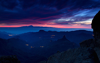 Nature, Sky, Mountains, Twilight, Clouds, Lights, Dusk, Darkness, Dahl, Distance HD wallpaper