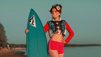 Cosplay, blue, summer, red, girl, surf, vara, woman HD wallpaper