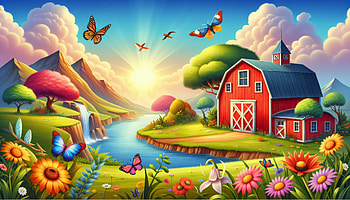 Stunning Red Barn Ultra, red barn, farm, landscape, butterfly, sunrise HD wallpaper