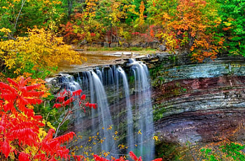 Falling water, river, colorful, creek, colors, nice, shore, autumn, water, calm, fall, beautiful, rocks, stones, falling, leaves, waterfall, nature, lovely, forest, foliage, stream HD wallpaper