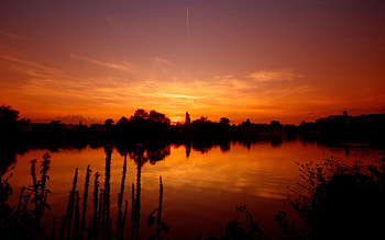 Nature, Sunset, Horizon, Lake, Evening HD wallpaper