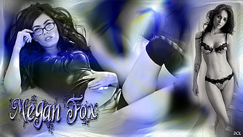 Megan Fox, blue, white, black, glasses HD wallpaper