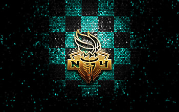 New York Liberty, glitter logo, WNBA, blue black checkered background, basketball, american basketball team, New York Liberty logo, mosaic art HD wallpaper