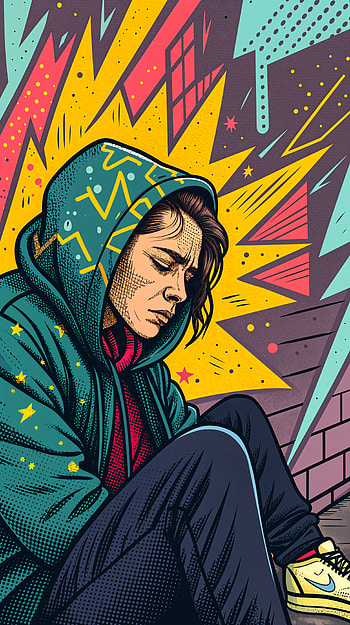 Tired Vibes: A Striking for Restful Moments, hoodie, illustration, vibrant colors HD phone wallpaper