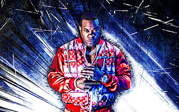 Busta Rhymes, grunge art, american rapper, music stars, Trevor George Smith Jr, blue abstract rays, american celebrity, Busta Rhymes HD wallpaper