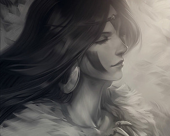 Princess Mononoke, profile, white, black, artgerm, art, bw, girl, mononoke, fantasy, face, luminos, princess, draw HD wallpaper