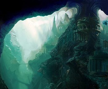 UNDER THE SEA, shadows, light, dusky, deep, castle, dark HD wallpaper