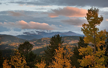 Nature, Trees, Sky, Mountains, Autumn, Pine, Clouds, Evening, Aspen HD wallpaper