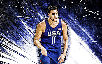 Klay Thompson, grunge art, USA Basketball Mens National Team, Klay Alexander Thompson, blue abstract rays, basketball, US mens national basketball team, Klay Thompson HD wallpaper