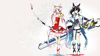 Neko girls, neko, sword, anime, girls, bow HD wallpaper
