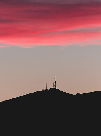 Sunset, Dark, Silhouette, Hill, Tower HD phone wallpaper