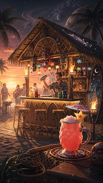 Tiki Twilight: Sunset Bar , cocktail, beach, palm tree HD phone wallpaper