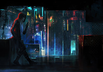Cyberpunk Rain Town Man Standing, cyberpunk, artist, artwork, digital-art HD wallpaper