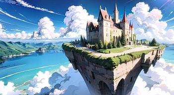 castle, cloud, ocean, floating island HD wallpaper