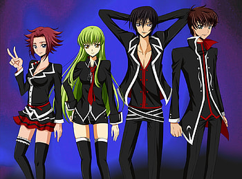 Code Geass, blue, yellow eyes, blue eyes, cc, red hair, long hair, kallen stadtfeld, lelouch lamperouge, kururugi suzaku, short hair, green hair HD wallpaper