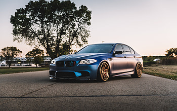 BMW M5, F10, front view, sunset, blue matte M5 F10, exterior, tuning M5, German cars, BMW HD wallpaper