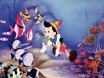 Disney's Pinochio in the Ocean, pinochio, fish, water, ocean HD wallpaper