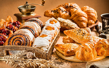 Croissant breakfast delight, MacBook treat, Viennoiserie indulgence, Morning pastry joy HD wallpaper