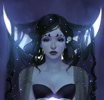 Hecate, face, girl, night, blue, white, art, goddess, karina s, fantasy, moon, luminos HD wallpaper