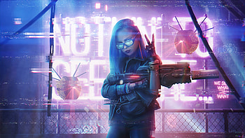 Cyberpunk Girl With Gun Neon , cyberpunk, neon, artist, artwork, digital-art, artstation HD wallpaper