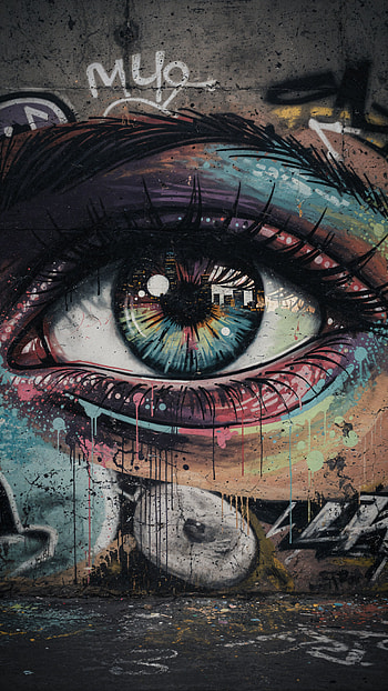 Urban Iris, Graffiti Gaze, Neon Eye, Wallwatch, Street Soul Eye, eye, graffiti, mural, Street Art HD phone wallpaper