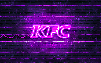 KFC violet logo, , violet brickwall, KFC logo, brands, KFC neon logo, KFC HD wallpaper